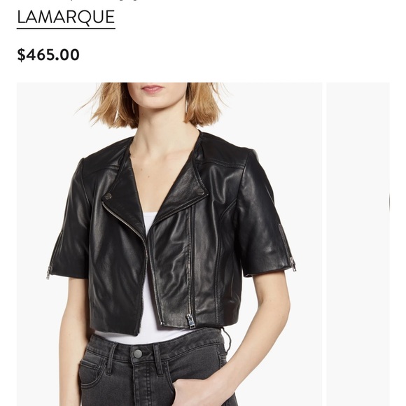 Lamarque Jackets & Blazers - Lamarque Black Cropped Short-Sleeve Leather Moto Jacket